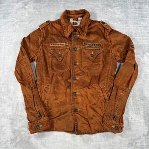 Parasuco Shirt Womens Medium Brown Corduroy Y2K Military Western Button Up
